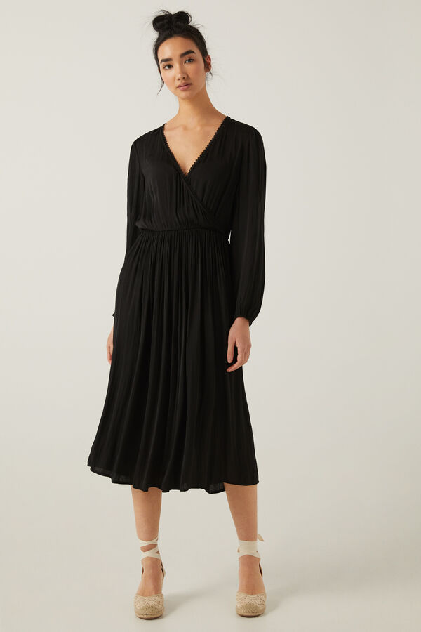 Springfield Midi-Kleid Ausschnitt überkreuzt schwarz