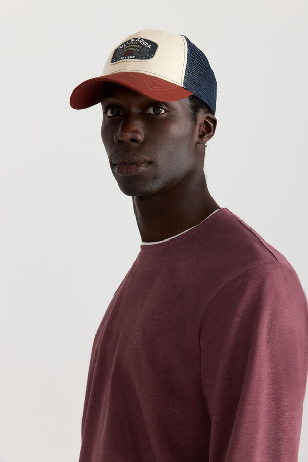 Springfield T-shirt de manga comprida com gola dupla em algod&atilde;o melange vermelho