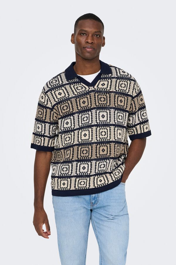 Only & Sons Short sleeve knit polo shirt blue