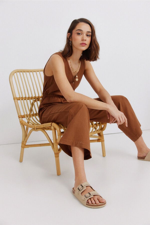 Springfield Printed sleeveless jumpsuit nude