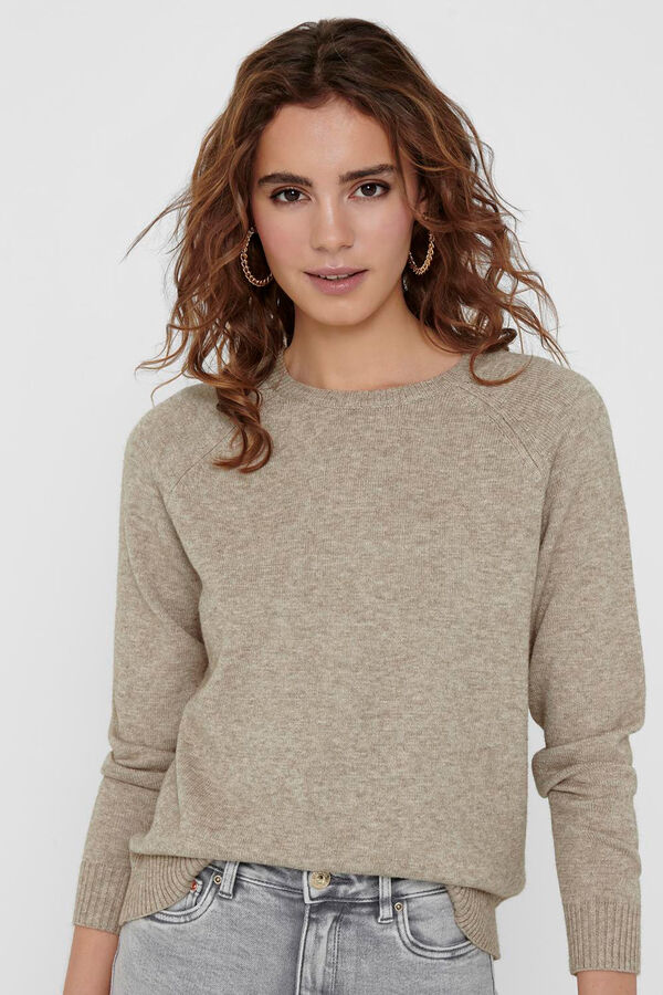 Only Pullover mit langen &Auml;rmeln und Rundhalsausschnitt Beige