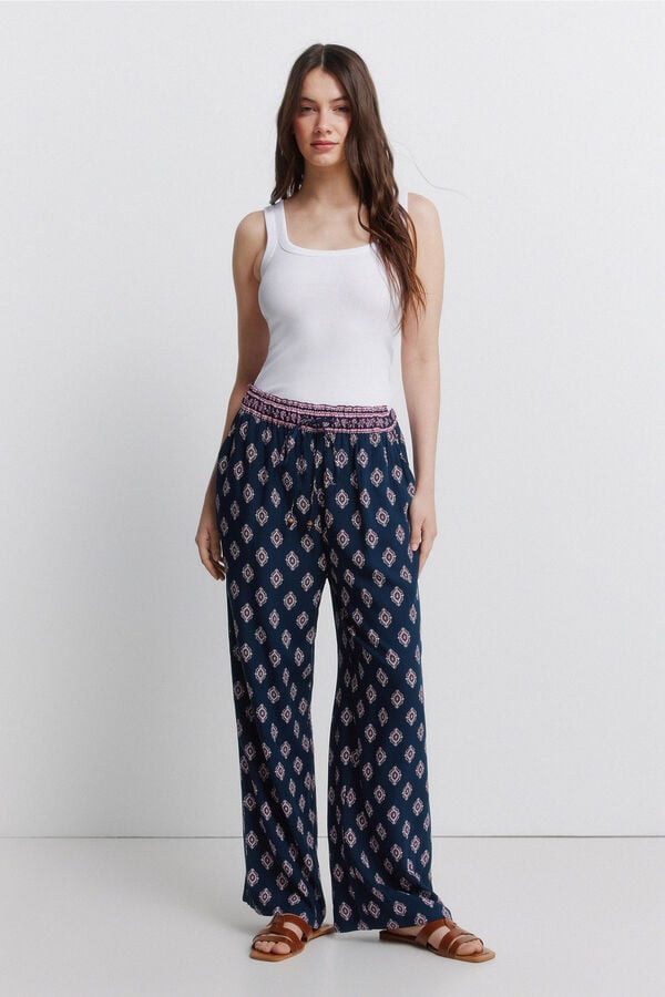 Springfield Pantal&oacute;n fluido estampado azul