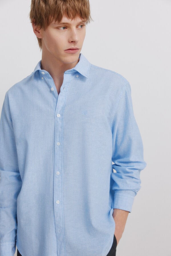 Springfield Striped linen shirt blue