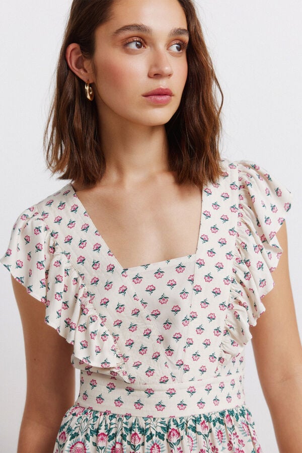 Springfield Vestido midi estampado com folhos branco