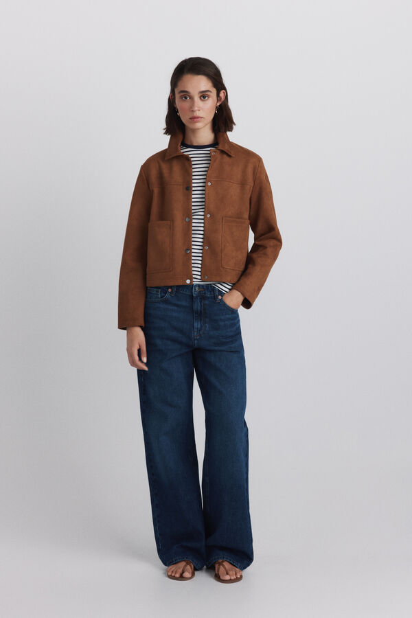 Springfield Faux suede jacket with pockets nude