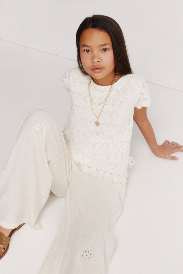 Springfield Kids Fluid embroidered girl's trousers nude