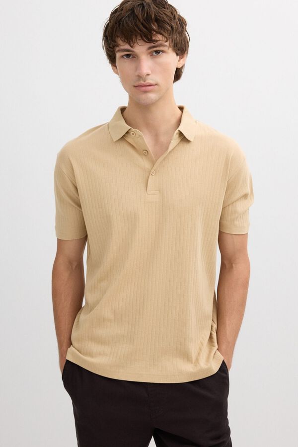 Inside Ribbed basic polo shirt brown
