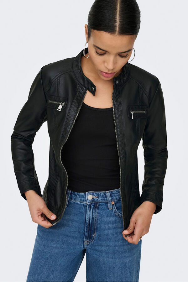 Only Vegan leather biker jacket Crna