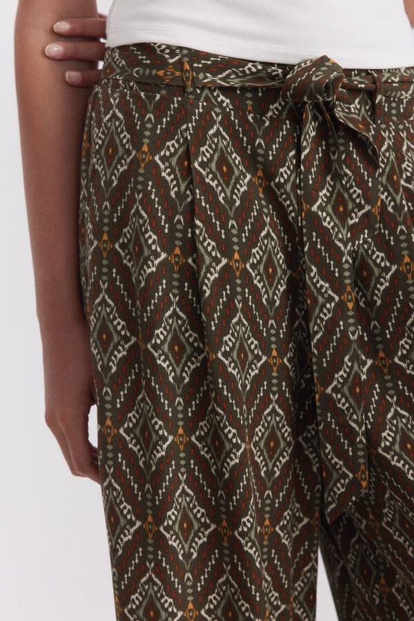 Springfield Printed fluid trousers with belt beige