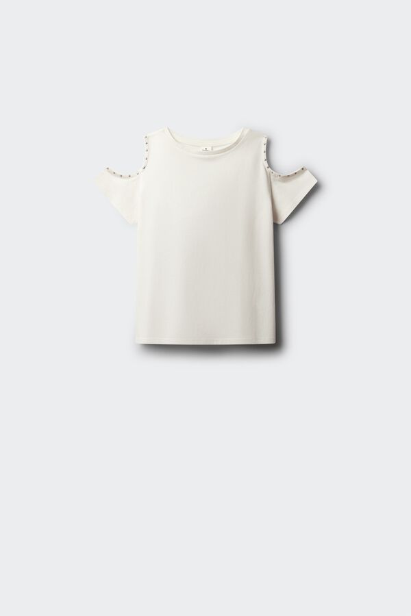 Springfield Kids T-shirt de manga curta ombros descobertos com tachas menina bege