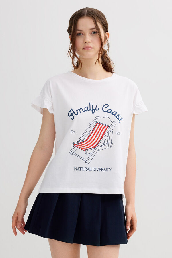 Inside Printed ruffle T-shirt white