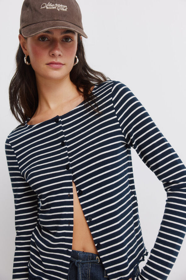 Springfield Striped T-shirt with buttons blue