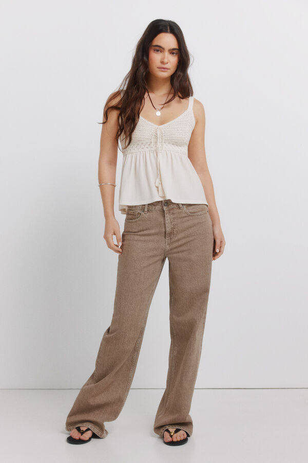 Springfield Top tirantes estructura crochet lazo marfil