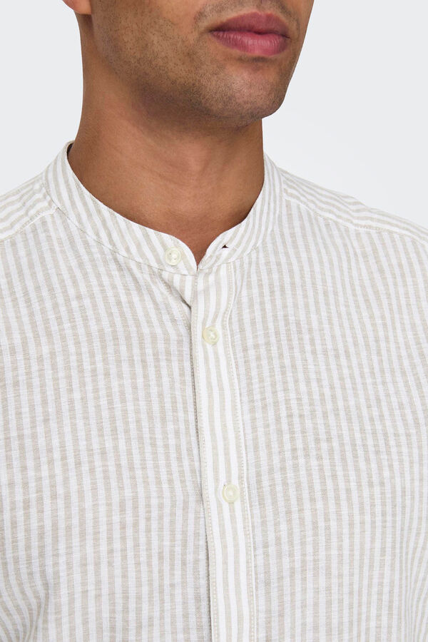 Springfield Camisa rayas cuello mao con lino marrón medio