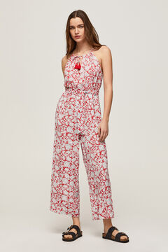 Springfield Printed sleeveless long dungarees with halterneck.  natural