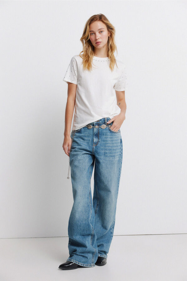 Springfield Studded short sleeve T-shirt beige