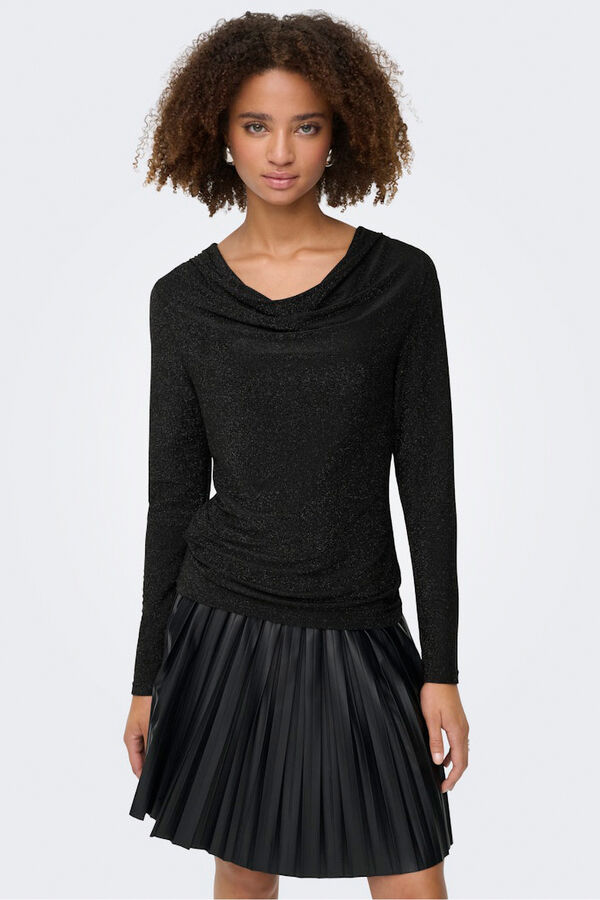 Only Top drapeado com glitter preto