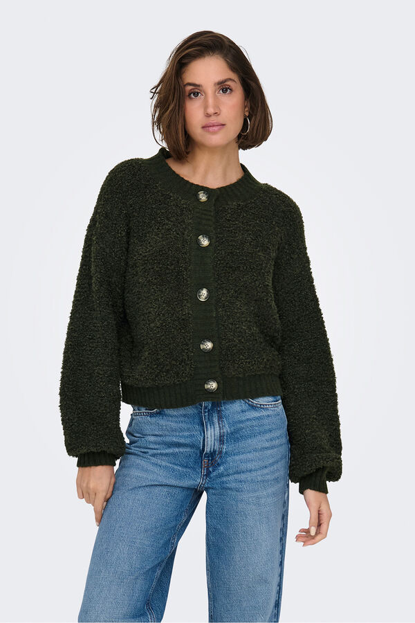 JDY Casaco de malha com fecho de bot&atilde;o verde