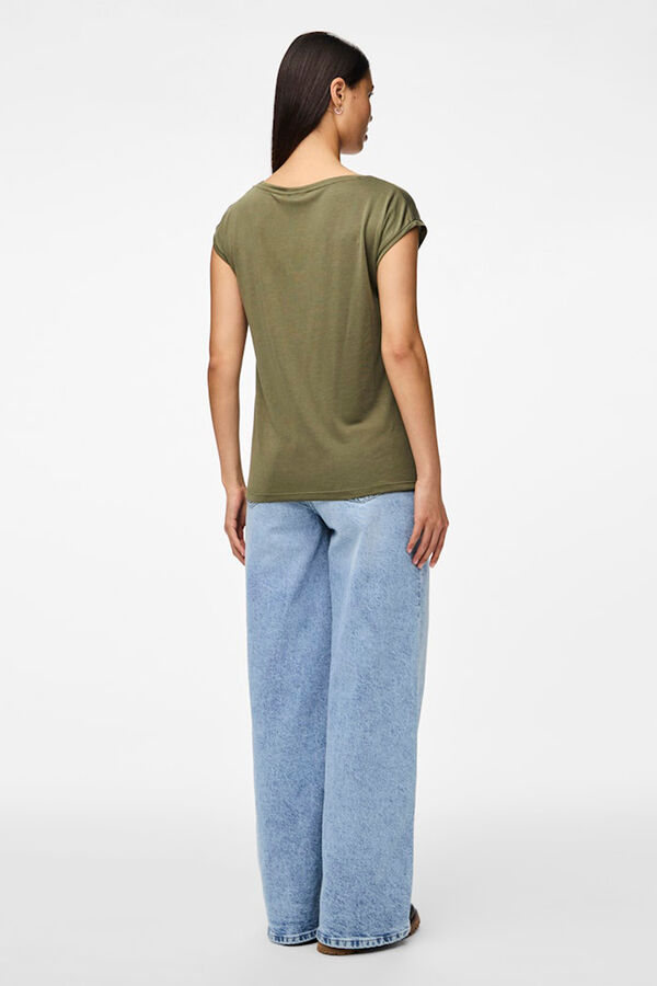 Pieces T-shirt b&aacute;sica fluida verde