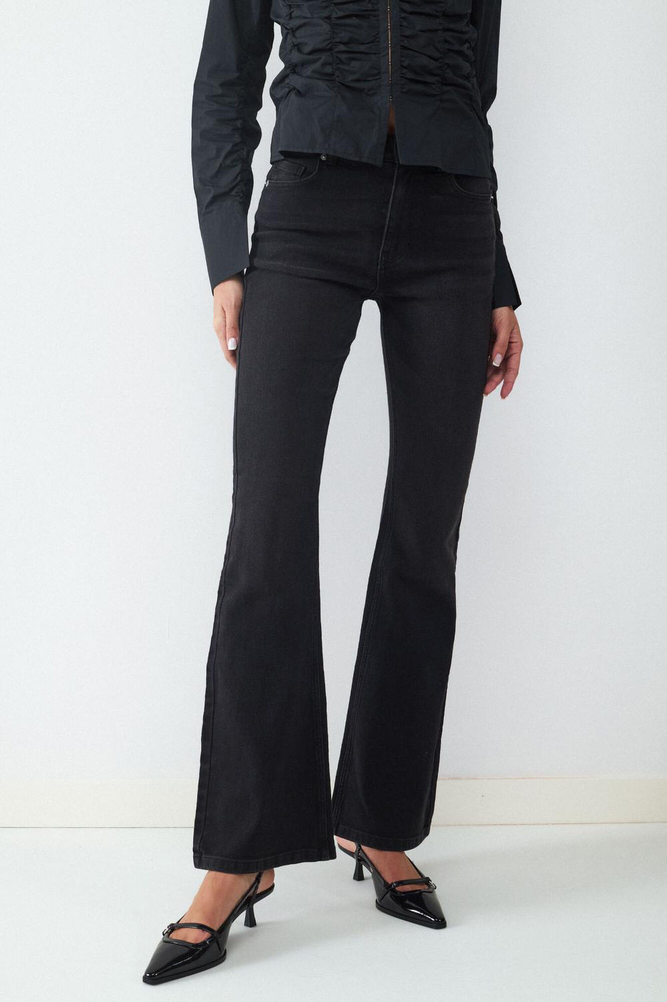 Balmohk Cal&ccedil;a jeans flare de cintura alta