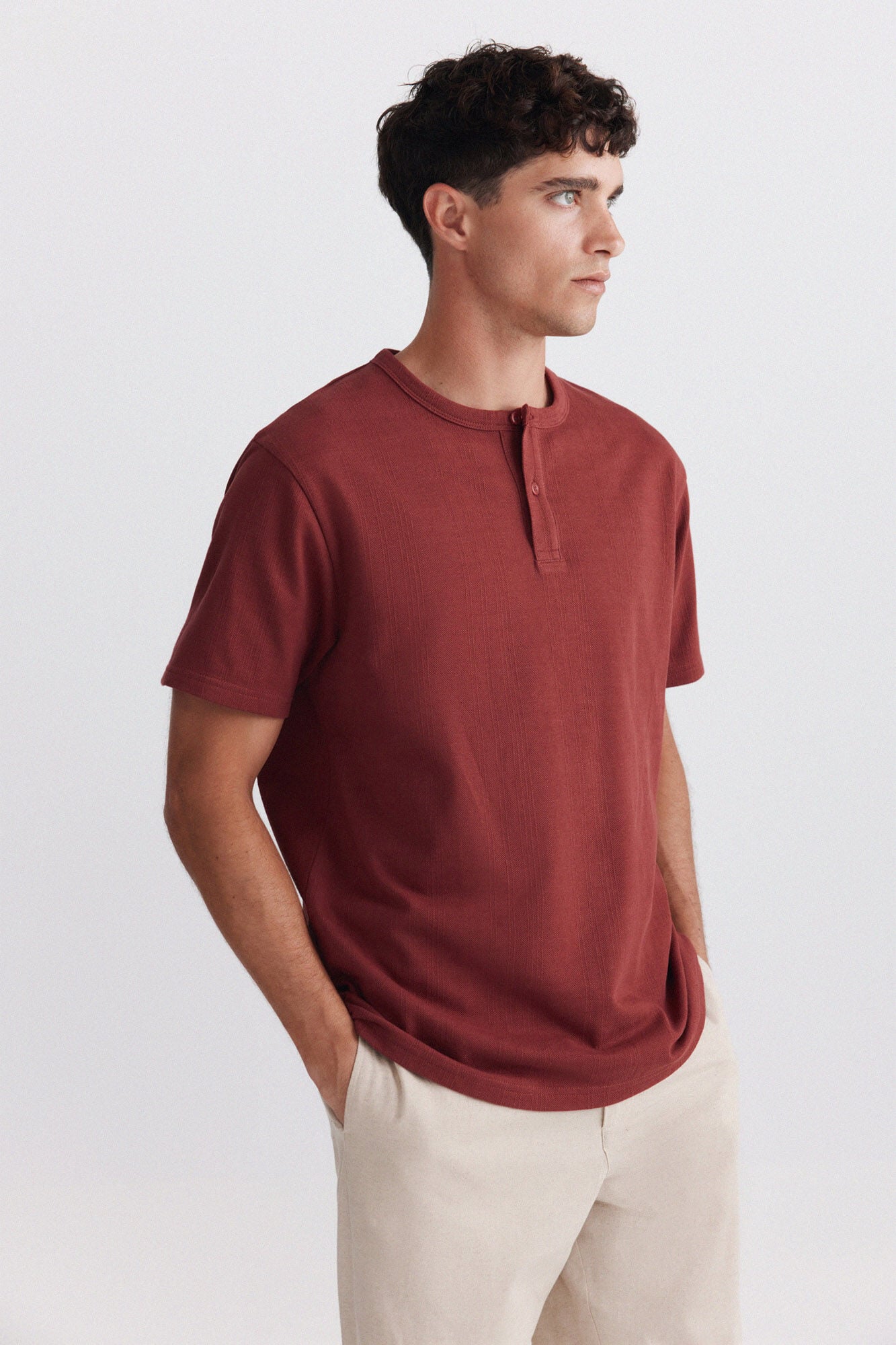 Springfield Piqu&eacute; texture Henley T-shirt