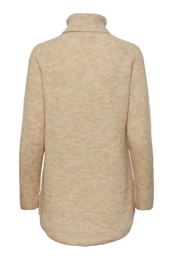 Pieces Camisola comprida gola dobrada bege