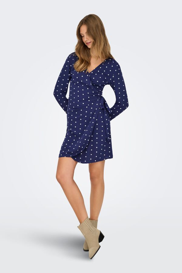 Only Polka-dot wrap short dress blue