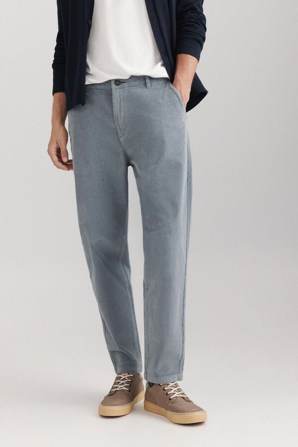 Springfield Pantalon en velours c&ocirc;tel&eacute; lav&eacute; bleu