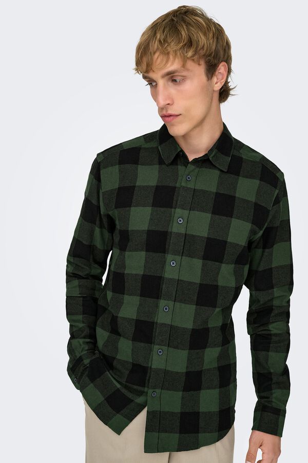 Only & Sons Camisa manga larga cuadros verde