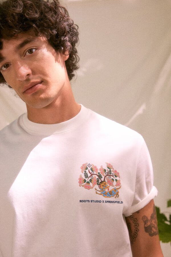 Springfield T-Shirt "Roots Studio"-Print mehrfarbig crudo