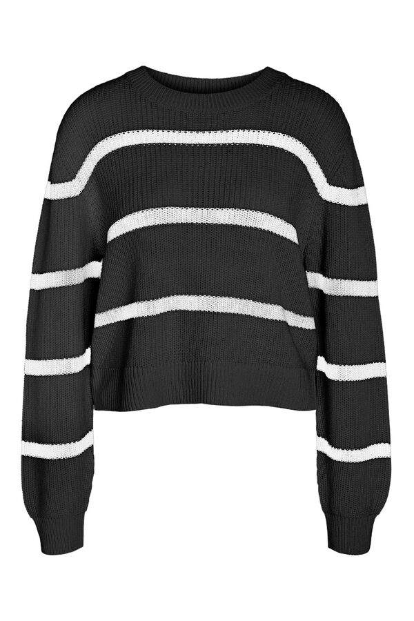 Noisy May camisola básico riscas com gola redonda preto