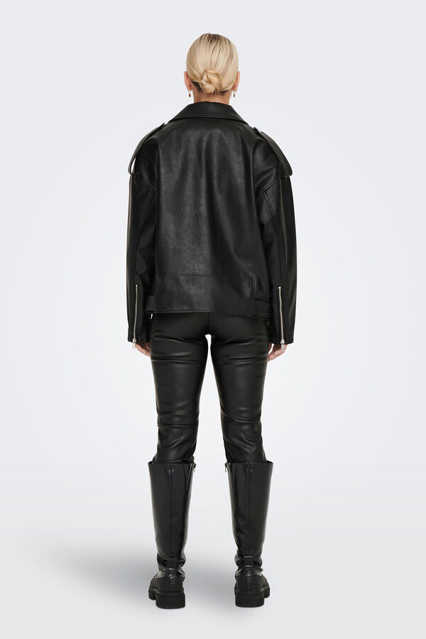 Springfield Oversize faux leather biker jacket crna