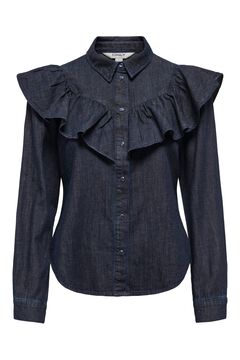Only Denim-Hemd mit R&uuml;schen Blau