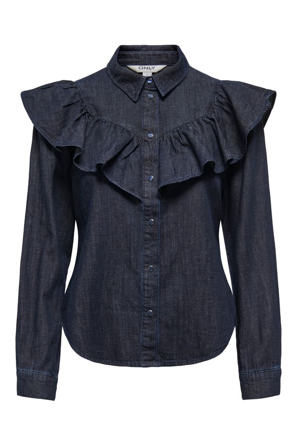 Only Denim-Hemd mit R&uuml;schen Blau