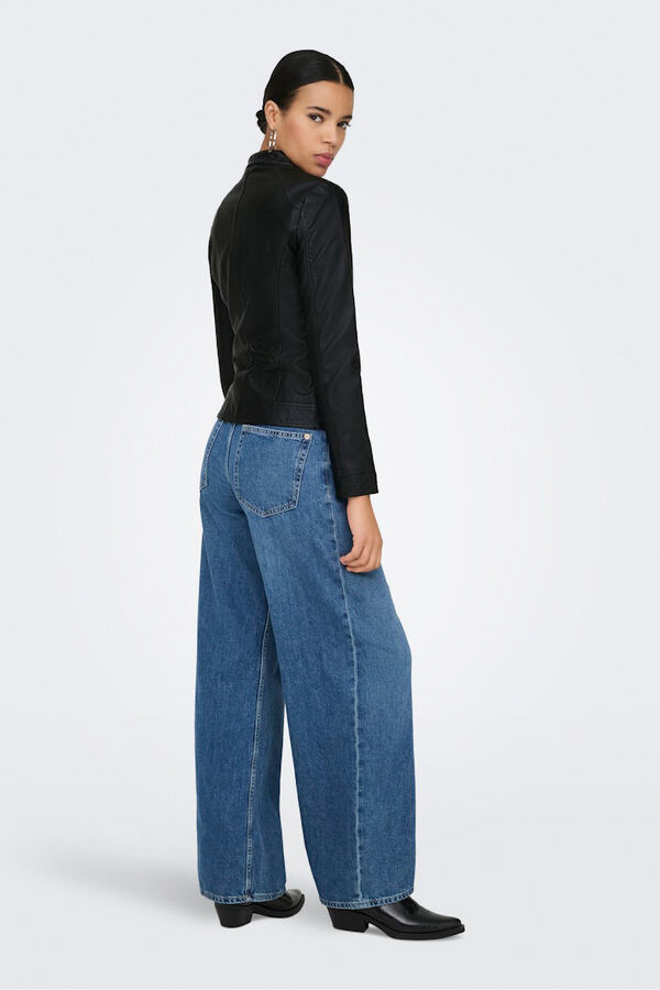 Only Vegan leather biker jacket Crna