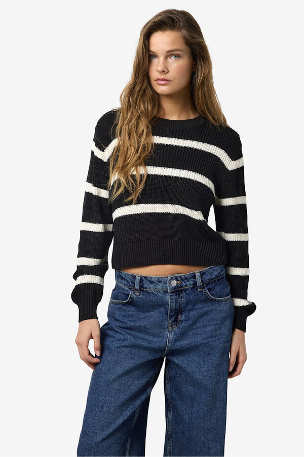 Noisy May camisola básico riscas com gola redonda preto