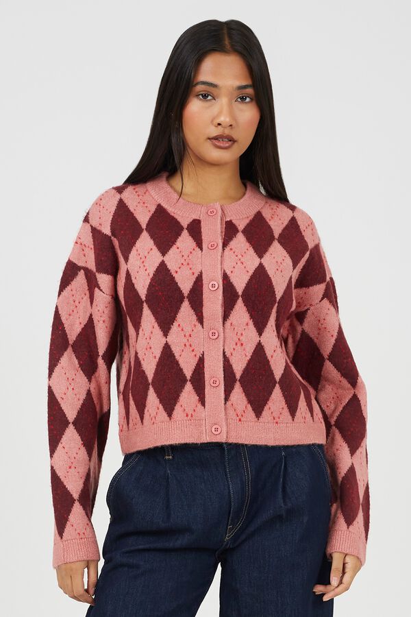 Brave Soul Diamond round neck cardigan pink
