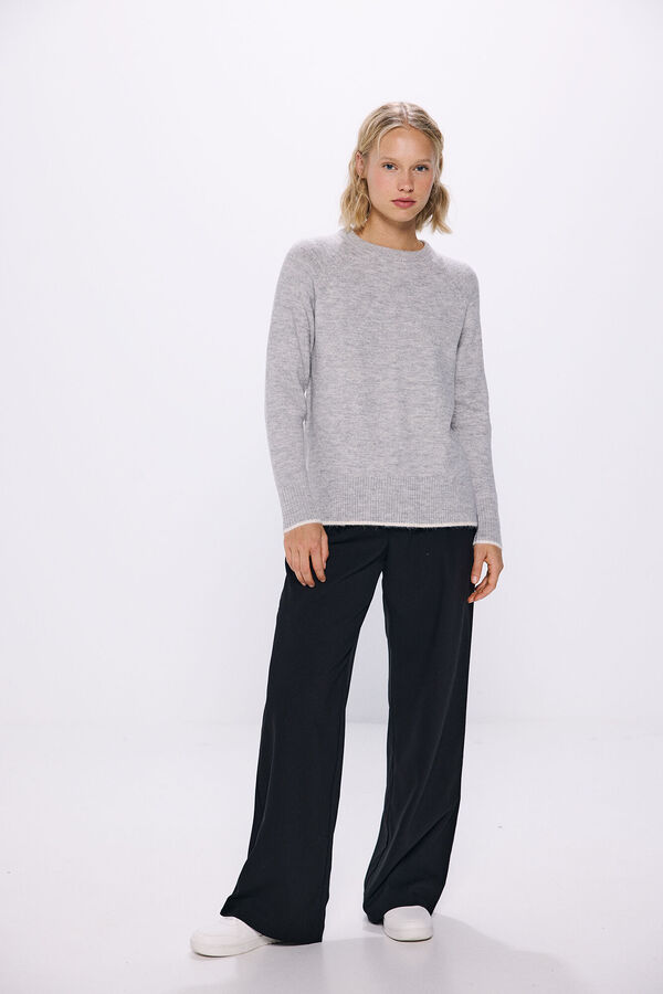 Springfield Contrasting round neck sweater grey mix