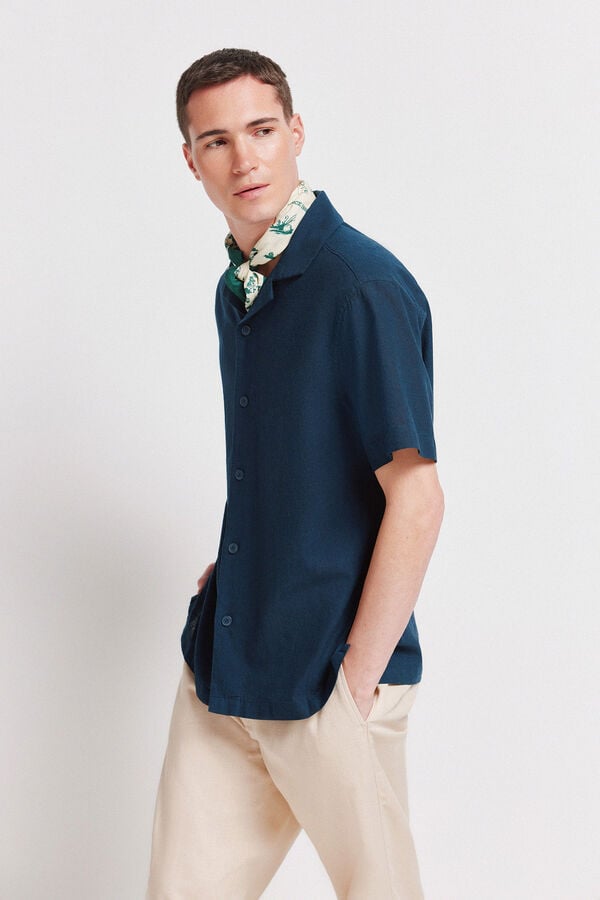 Springfield Linen short sleeve shirt blue