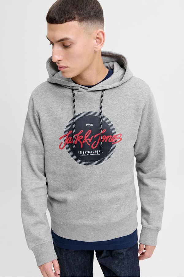 Jack & Jones Sudadera logo con capucha gris