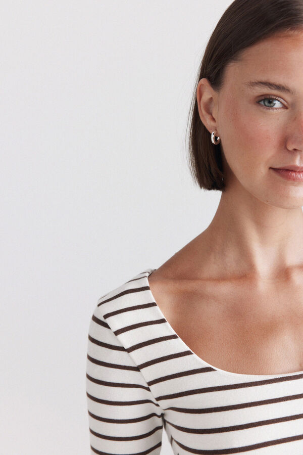 Springfield Cotton square neck T-shirt beige