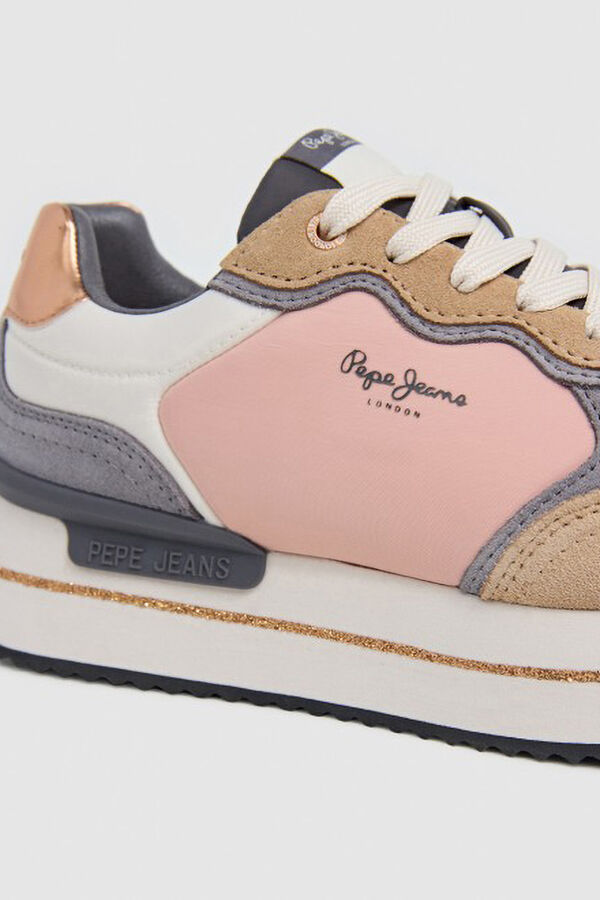 Pepe Jeans suede and glitter sneakers mink