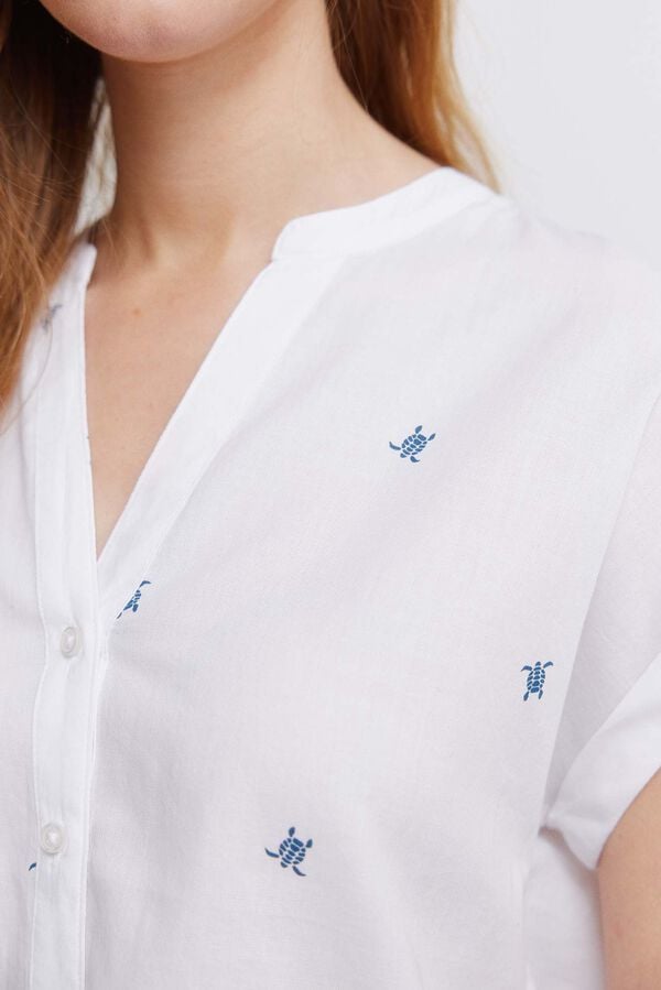 Springfield Cotton mandarin collar shirt beige