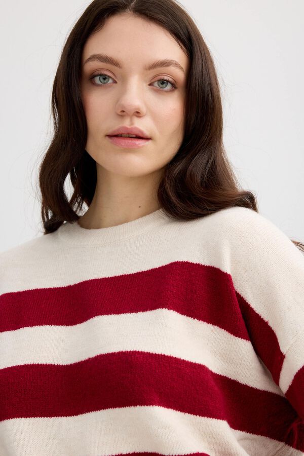 Inside Striped round neck jumper red