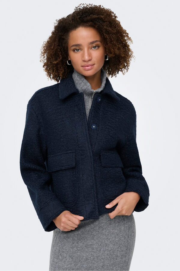 Only Casaco curta texturizada azul