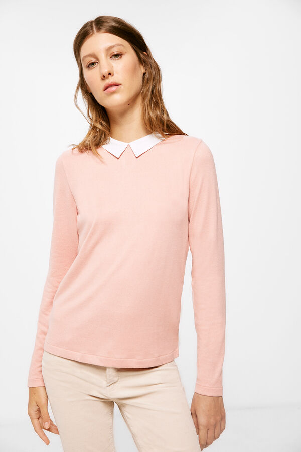 Springfield Two-material collar T-shirt pink