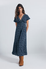 Springfield midi dress with border neckline blue