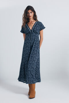 Springfield Vestido midi escote cenefa azul