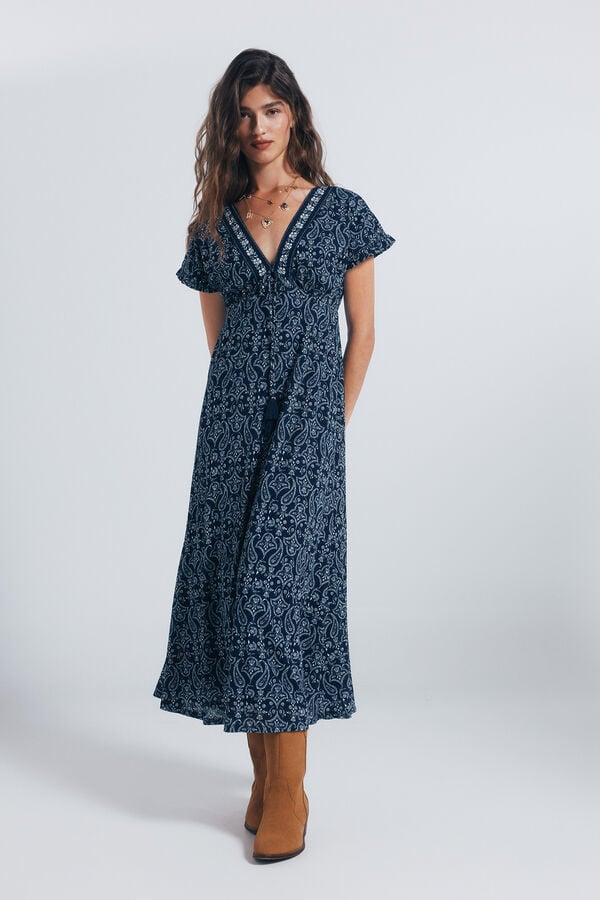 Springfield midi dress with border neckline blue
