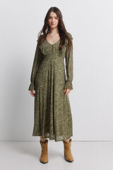 Springfield Green print dress beige